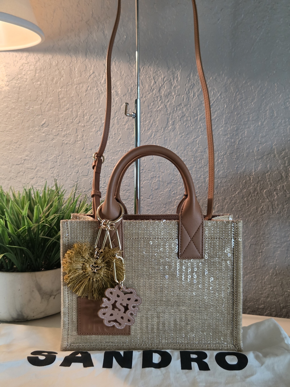 Sandro Paris New Kasbah Sequin Woven Mini Tote Crossbody Bag NWT